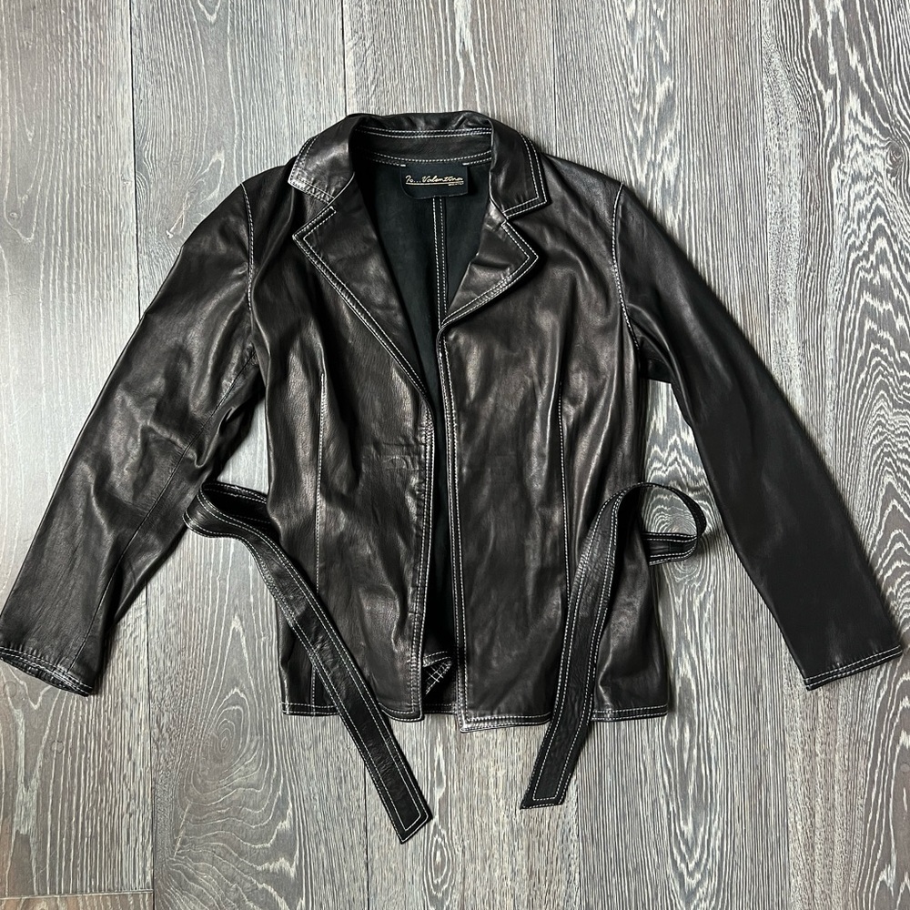Valentina Leather Blazer Jacket made in Italy. Women’s Size 38/small brown/black - Picture 3 of 11
